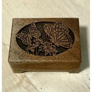 Vintage Sankyo Japan Lasercraft Miniature Wood Music Box Floral Butterfly WORKS